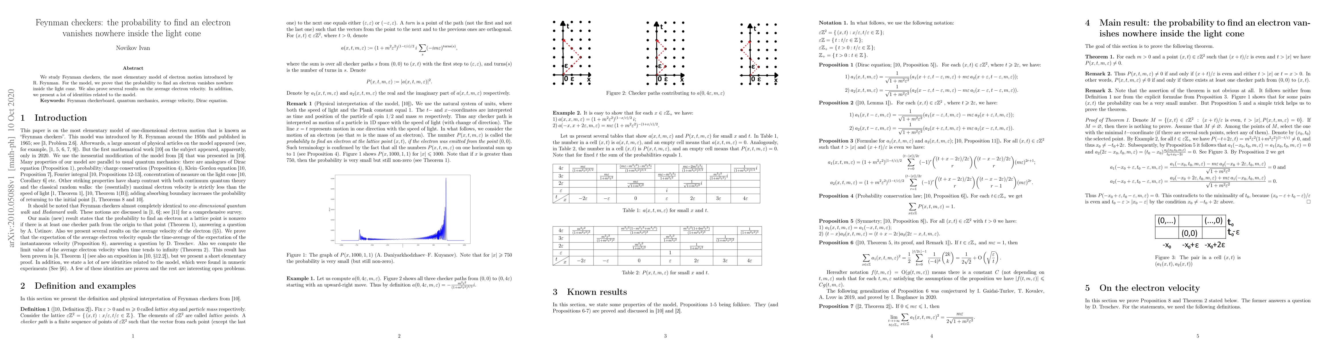 Thumbnail for Feynman checkers: the probability to find an electron vanishes nowhere
  inside the light cone