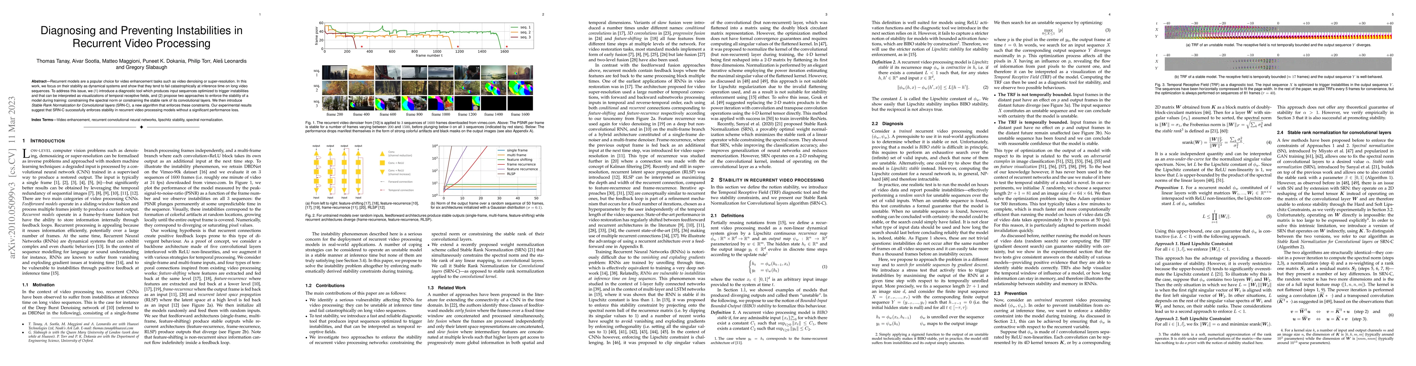 Thumbnail for Diagnosing and Preventing Instabilities in Recurrent Video Processing