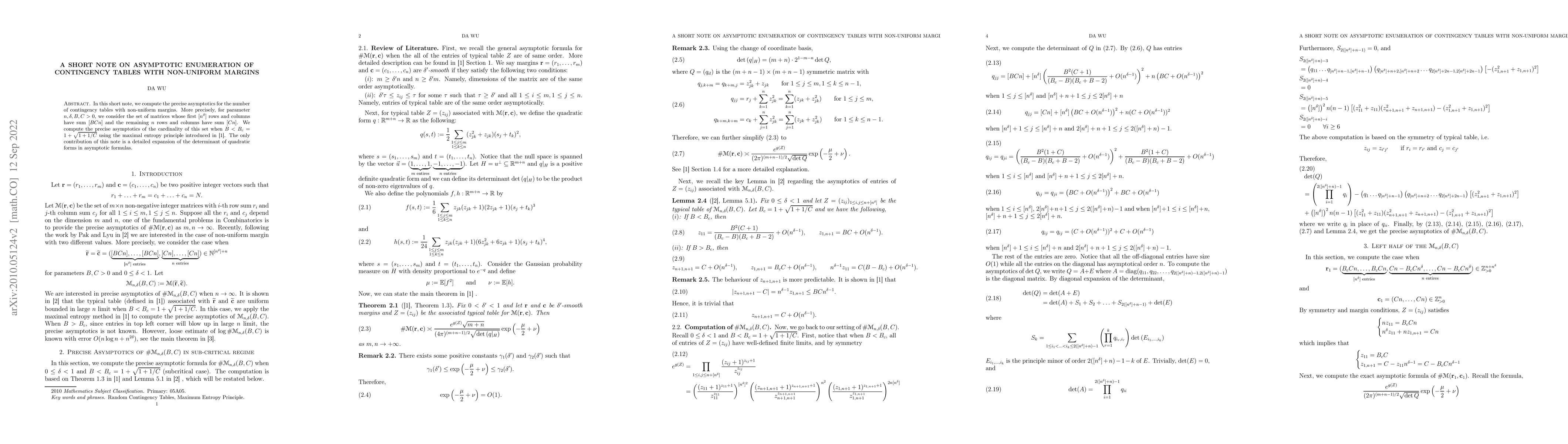 Thumbnail for A Short Note on Asymptotic Enumeration of Contingency Tables with
  Non-Uniform Margins