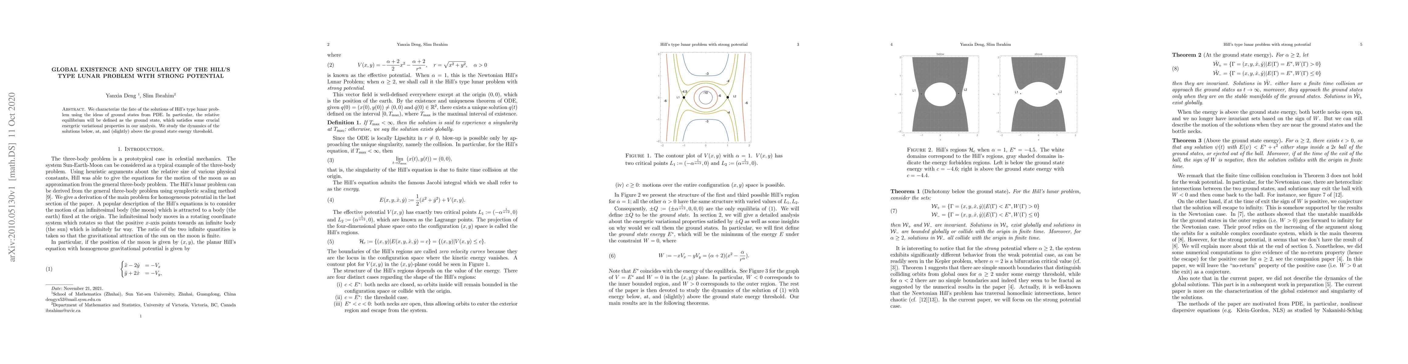 Thumbnail for Global existence and singularity of the Hill's type lunar problem with
  strong potential
