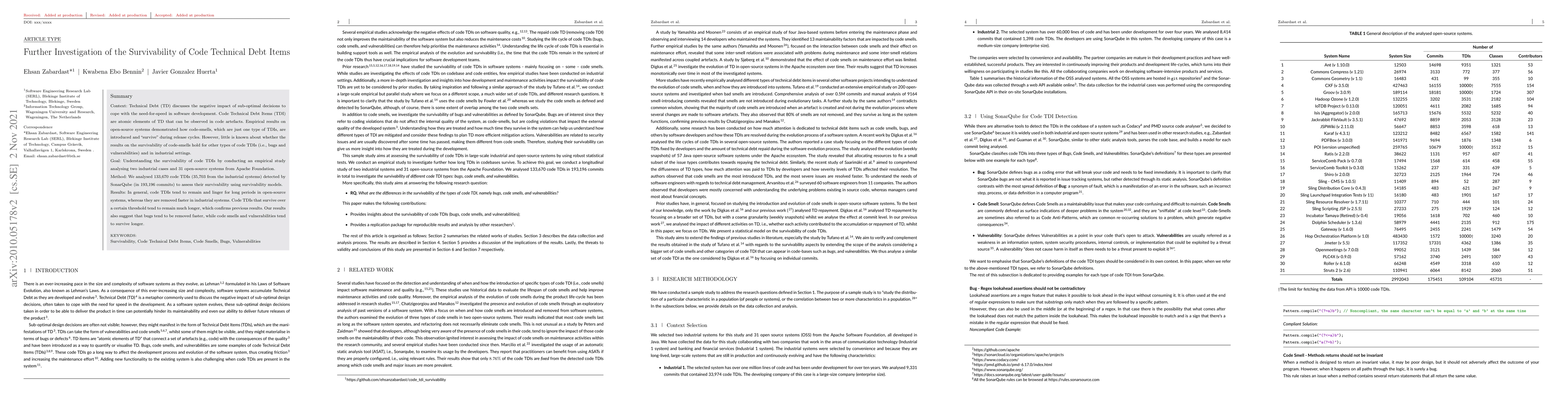 Thumbnail for Further Investigation of the Survivability of Code Technical Debt Items