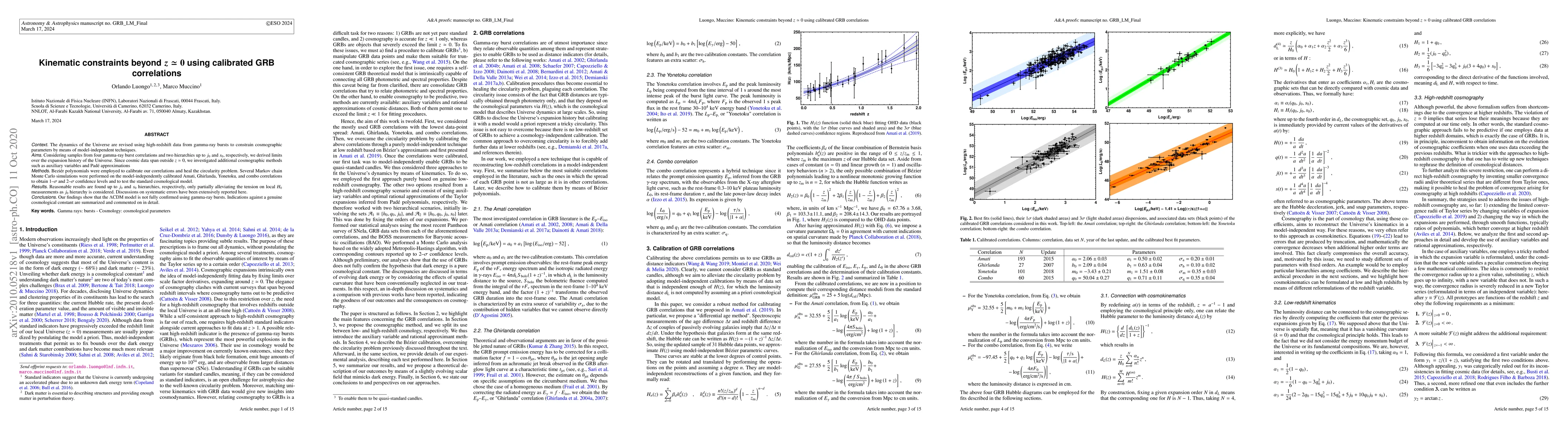 Thumbnail for Kinematic constraints beyond $z\simeq0$ using calibrated GRB
  correlations