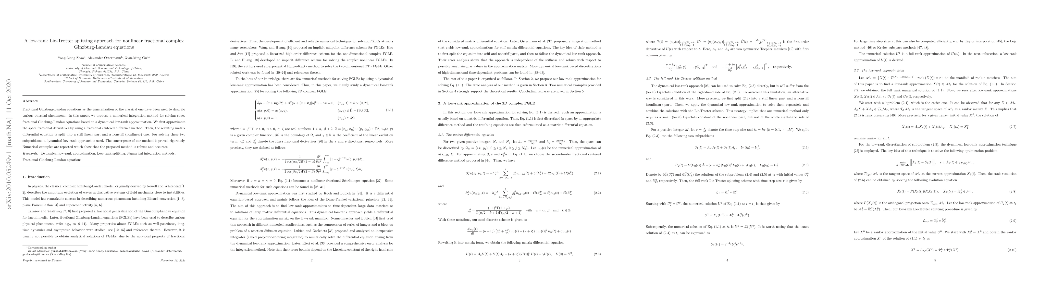 Thumbnail for A low-rank Lie-Trotter splitting approach for nonlinear fractional
  complex Ginzburg-Landau equations