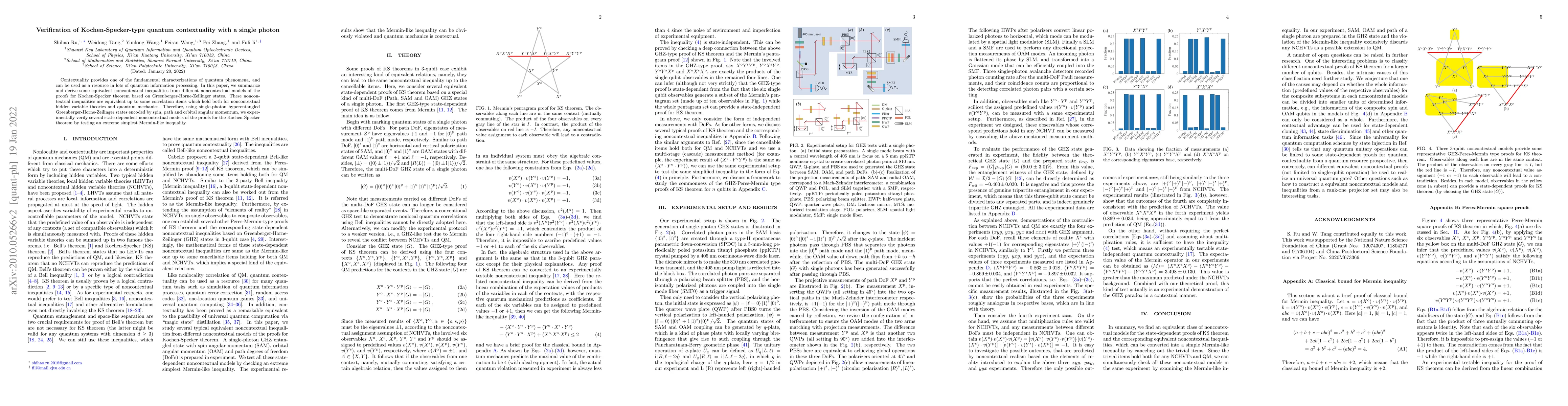 Thumbnail for Verification of Kochen-Specker-type quantum contextuality with a single
  photon