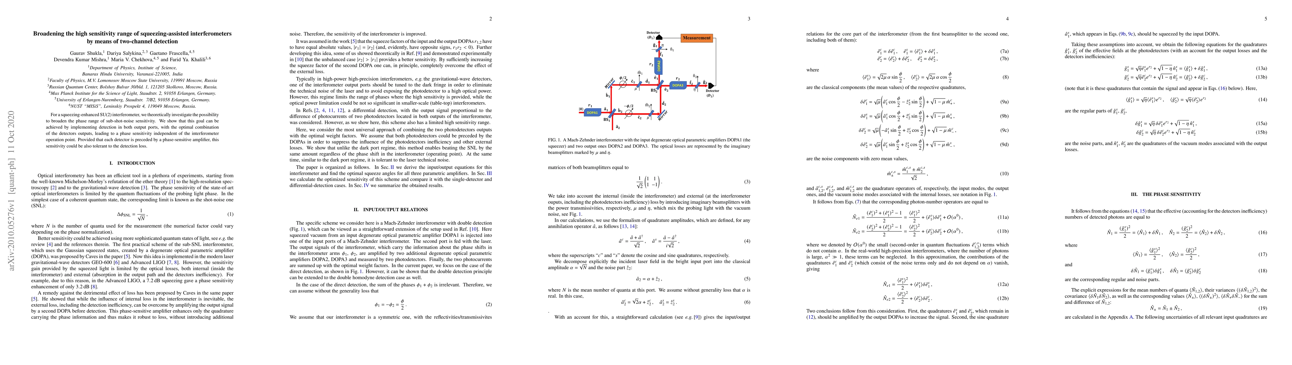Thumbnail for Broadening the high sensitivity range of squeezing-assisted
  interferometers by means of two-channel detection