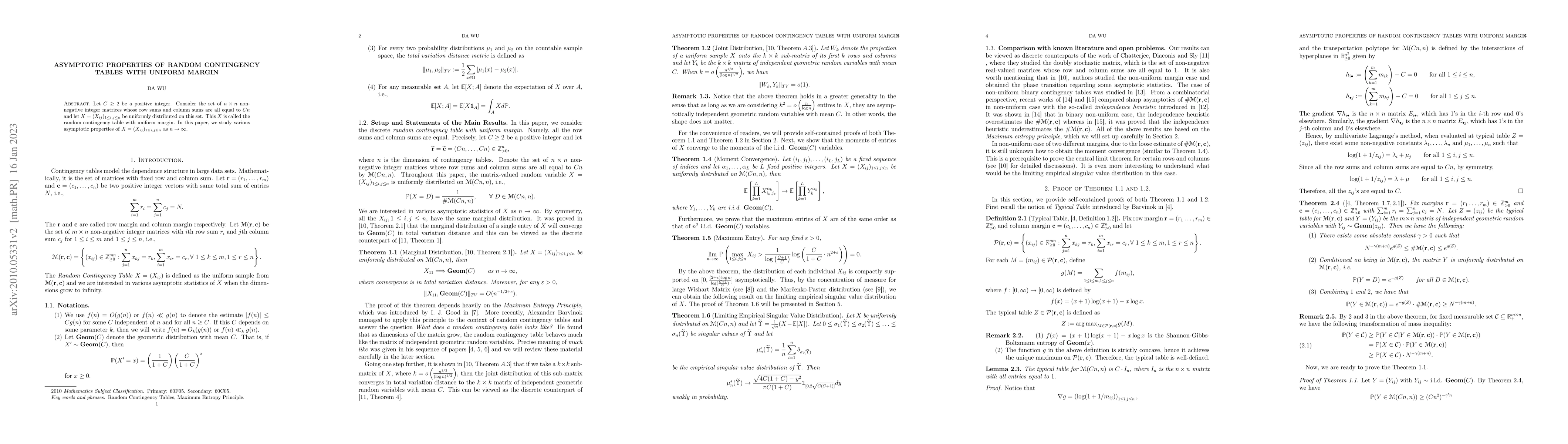 Thumbnail for Asymptotic Properties of Random Contingency Tables with Uniform Margin