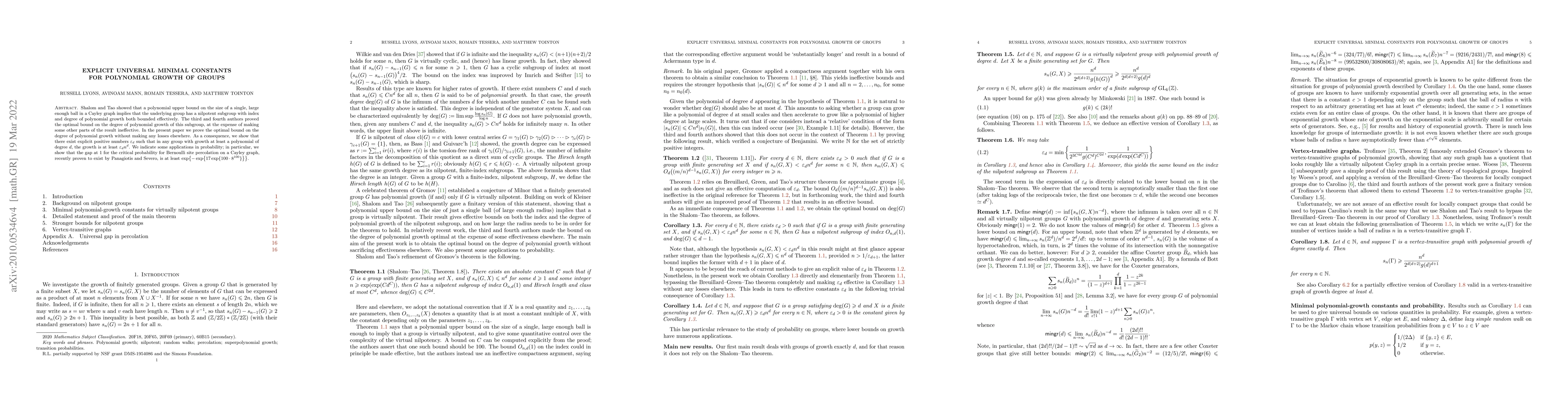 Thumbnail for Explicit universal minimal constants for polynomial growth of groups