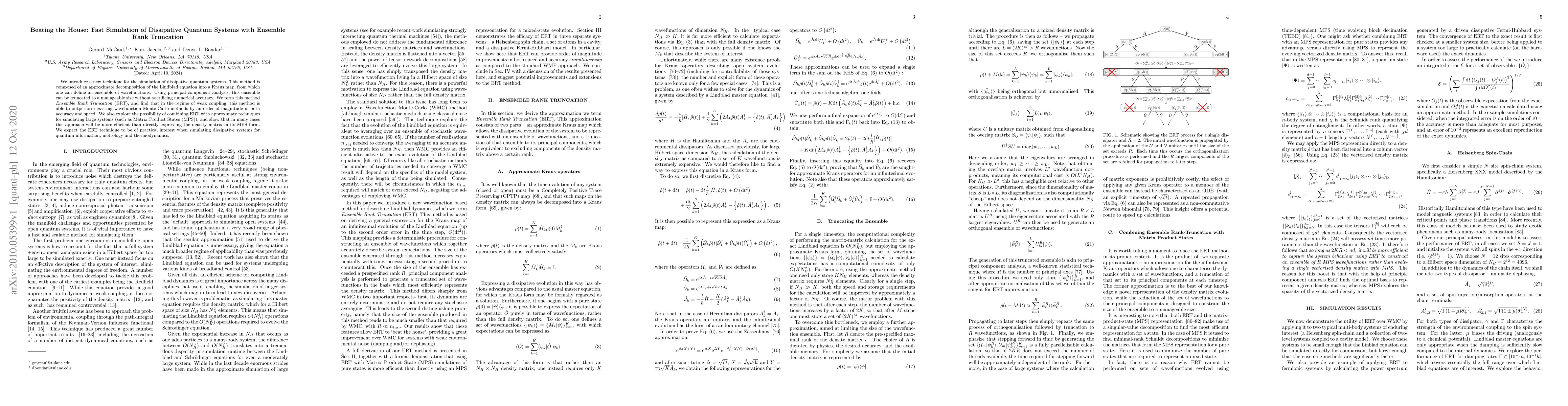 Thumbnail for Beating the House: Fast Simulation of Dissipative Quantum Systems with
  Ensemble Rank Truncation