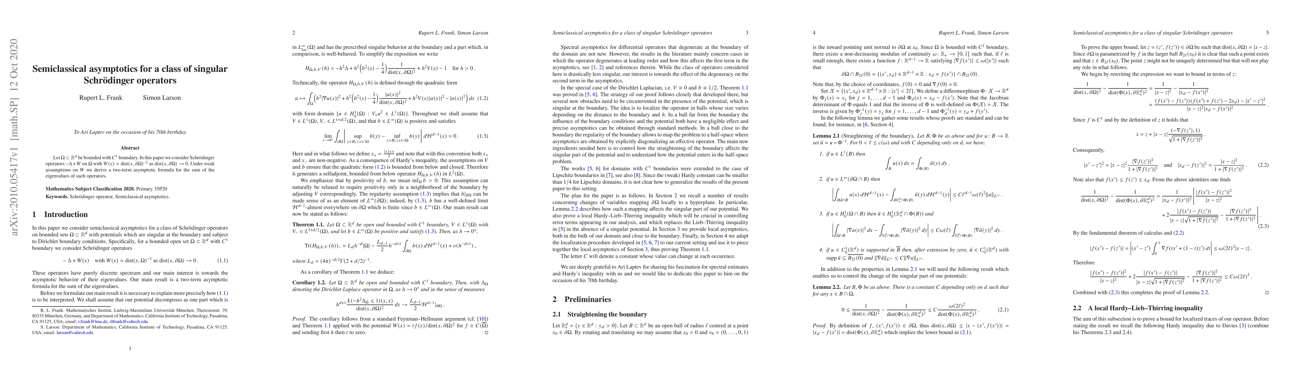Thumbnail for Semiclassical asymptotics for a class of singular Schr\"odinger
  operators