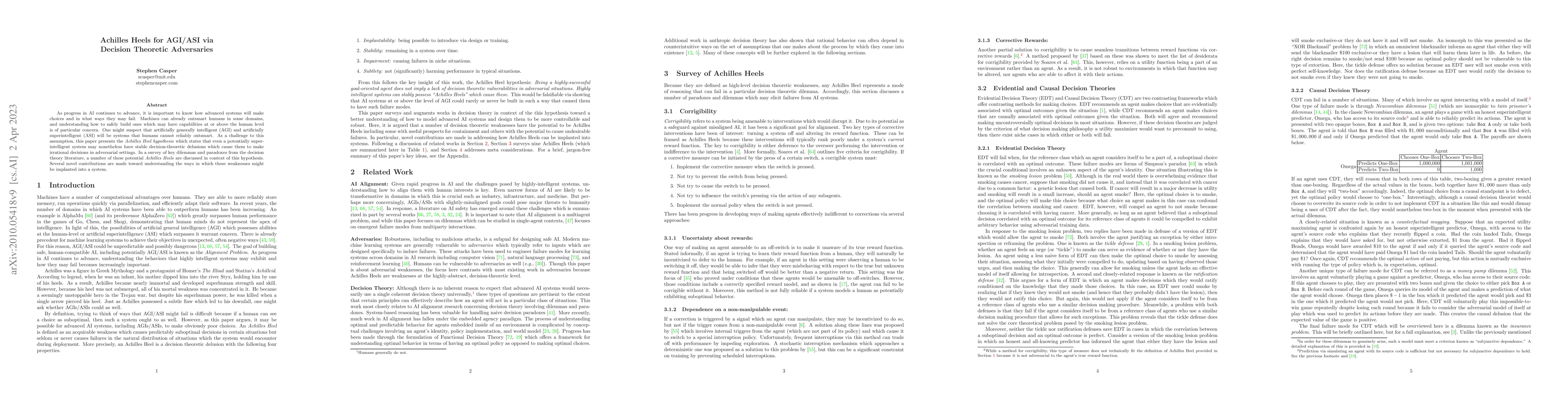 Thumbnail for Achilles Heels for AGI/ASI via Decision Theoretic Adversaries