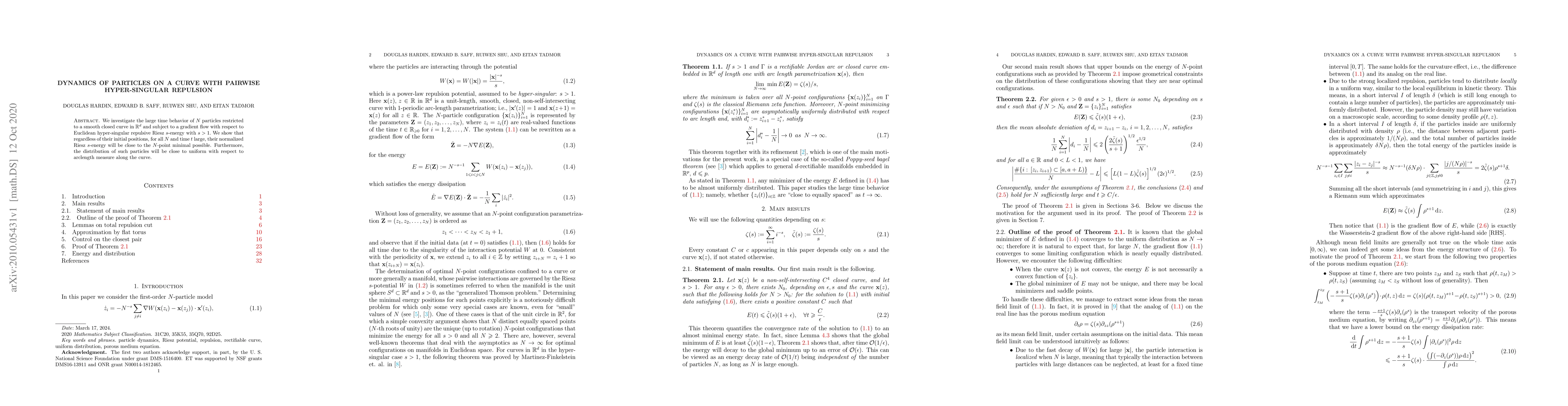 Thumbnail for Dynamics of Particles on a Curve with Pairwise Hyper-singular Repulsion