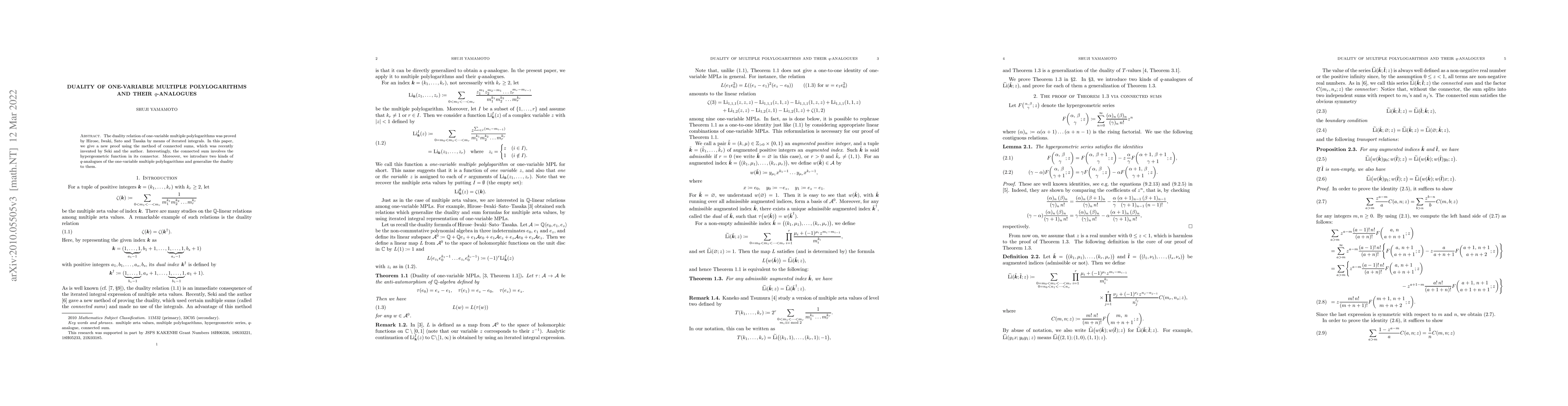 Thumbnail for Duality of one-variable multiple polylogarithms and their $q$-analogues