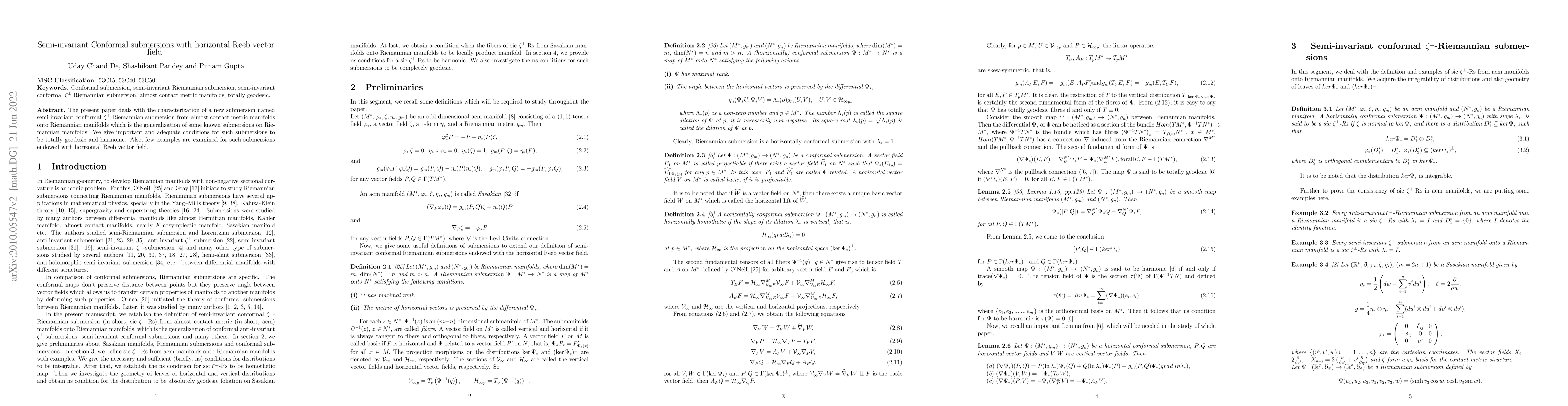 Thumbnail for Semi-invariant Conformal submersions with horizontal Reeb vector field