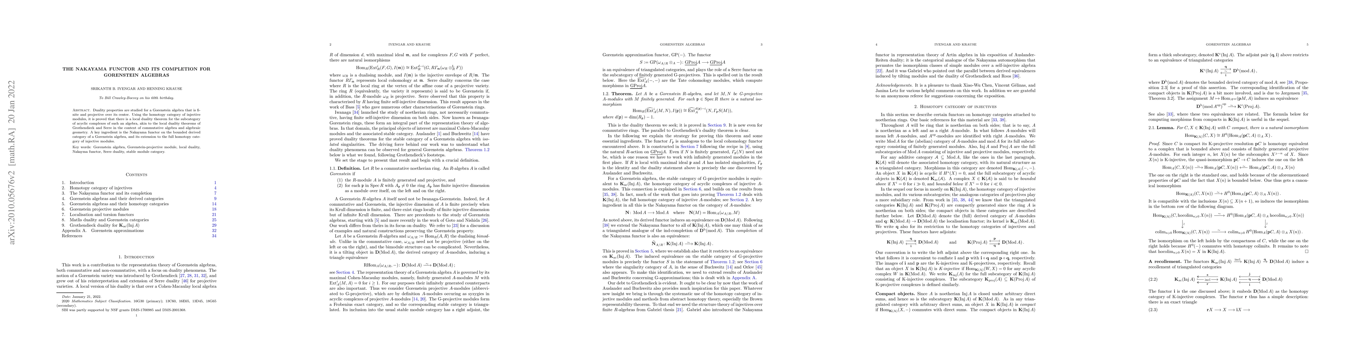 Thumbnail for The Nakayama functor and its completion for Gorenstein algebras