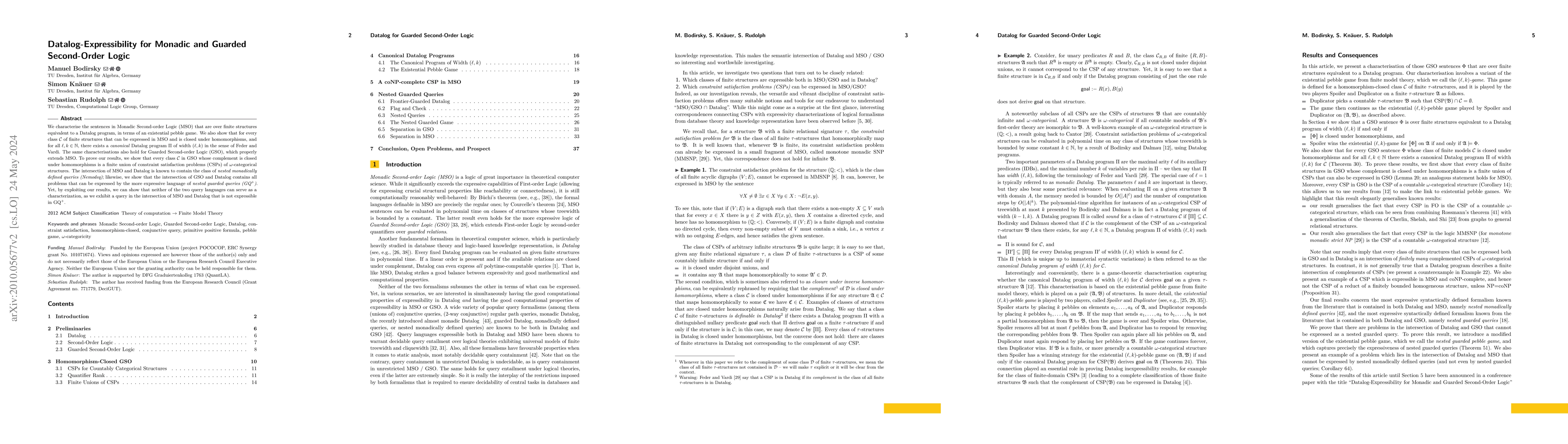Thumbnail for Datalog-Expressibility for Monadic and Guarded Second-Order Logic