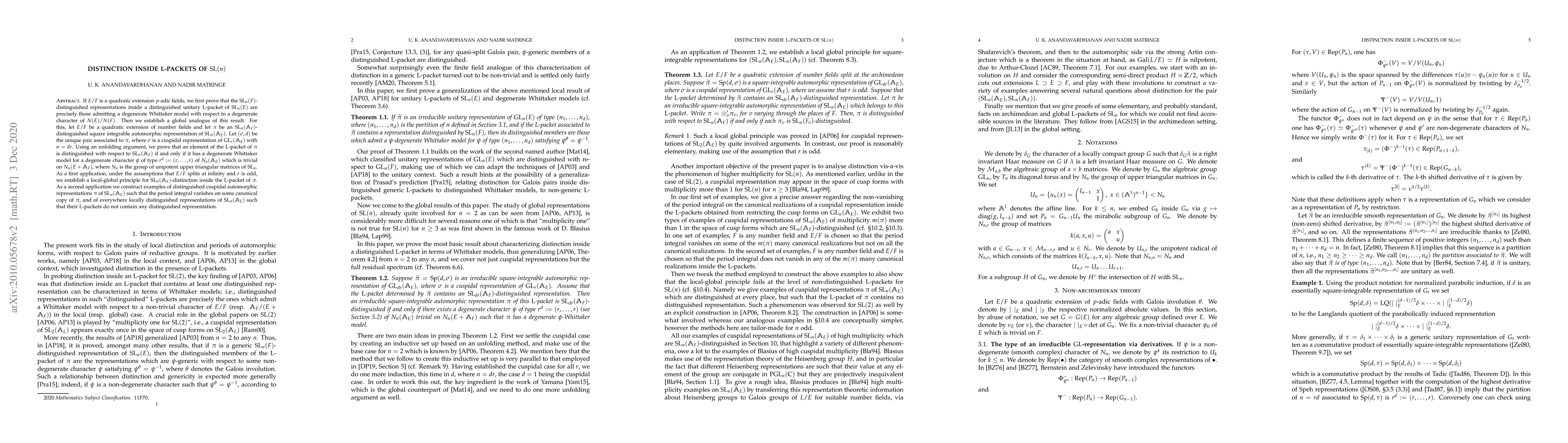 Thumbnail for Distinction inside L-packets of SL(n)
