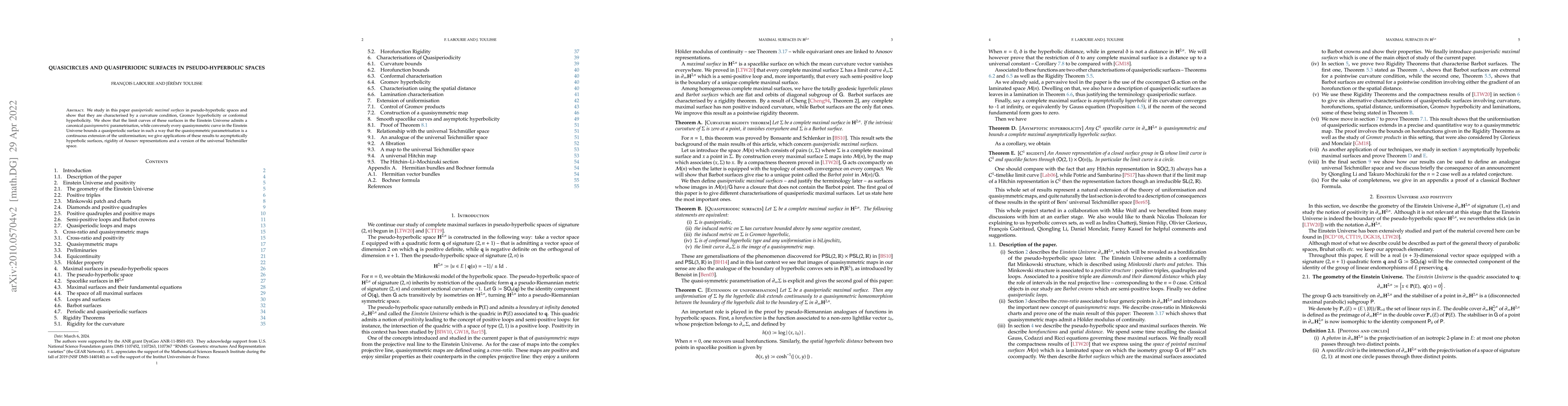 Thumbnail for Quasicircles and quasiperiodic surfaces in pseudo-hyperbolic spaces