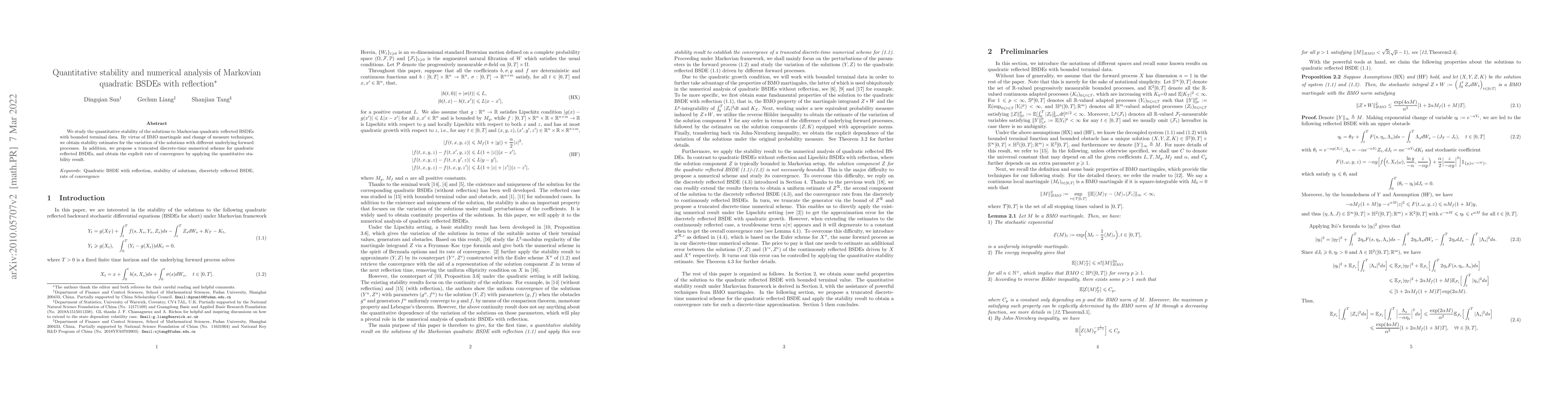 Thumbnail for Quantitative stability and numerical analysis of Markovian quadratic
  BSDEs with reflection
