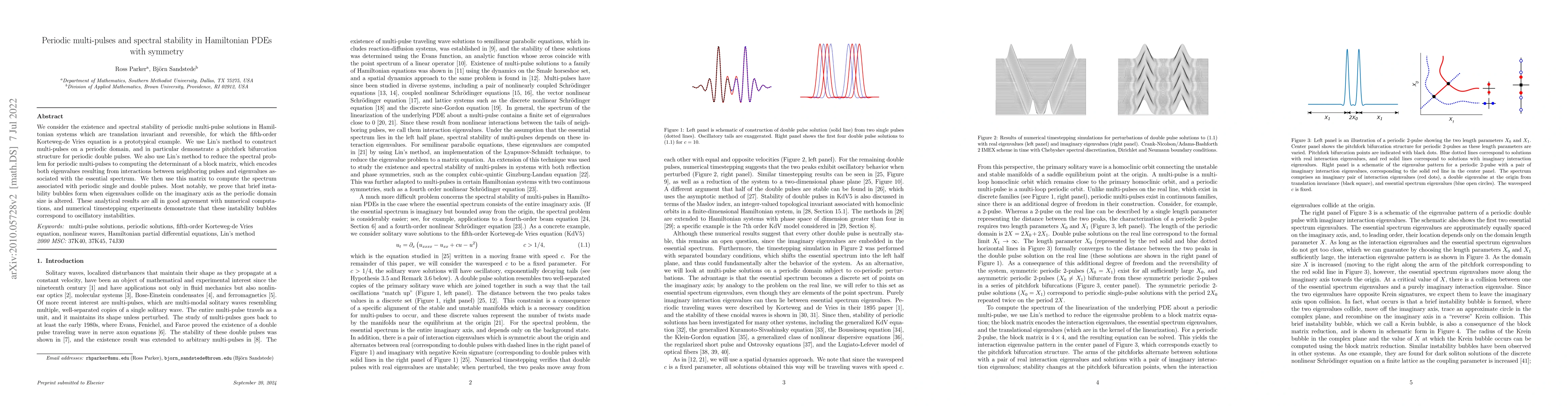 Thumbnail for Periodic multi-pulses and spectral stability in Hamiltonian PDEs with
  symmetry