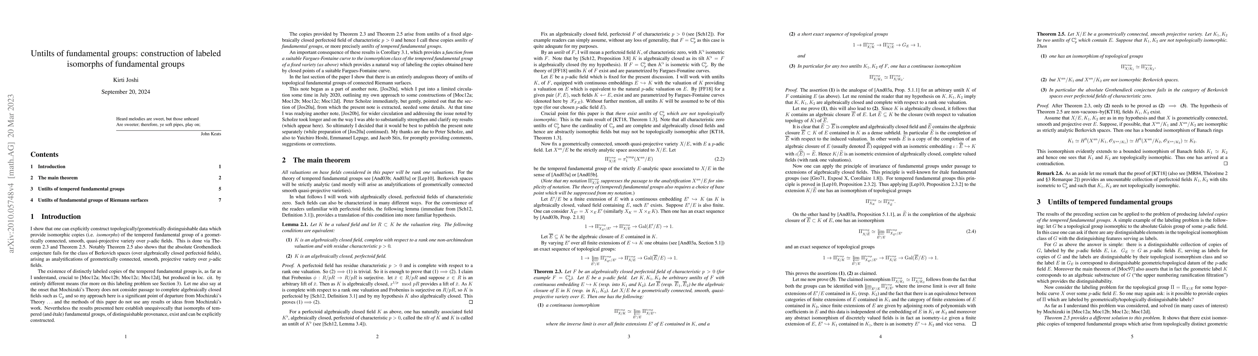Thumbnail for Untilts of fundamental groups: construction of labeled isomorphs of
  fundamental groups