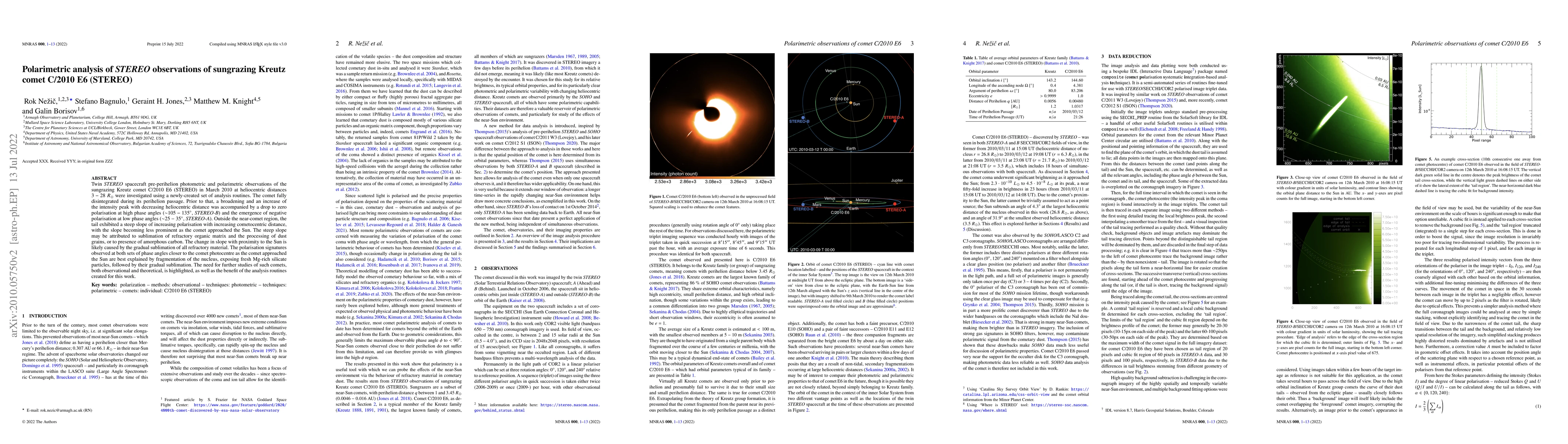 Thumbnail for Polarimetric analysis of STEREO observations of sungrazing Kreutz comet
  C/2010 E6 (STEREO)