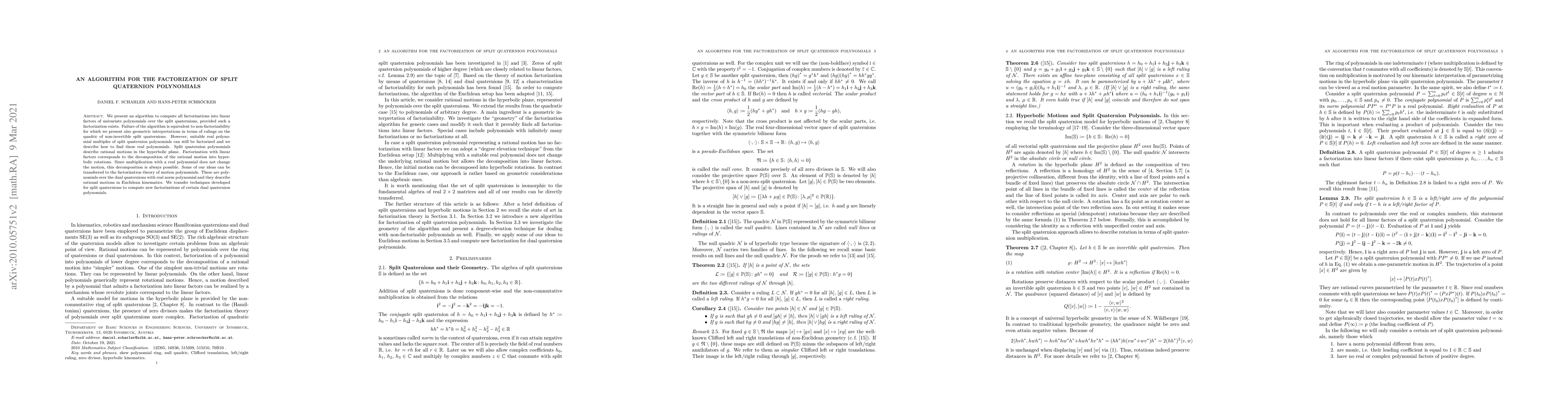 Thumbnail for An Algorithm for the Factorization of Split Quaternion Polynomials