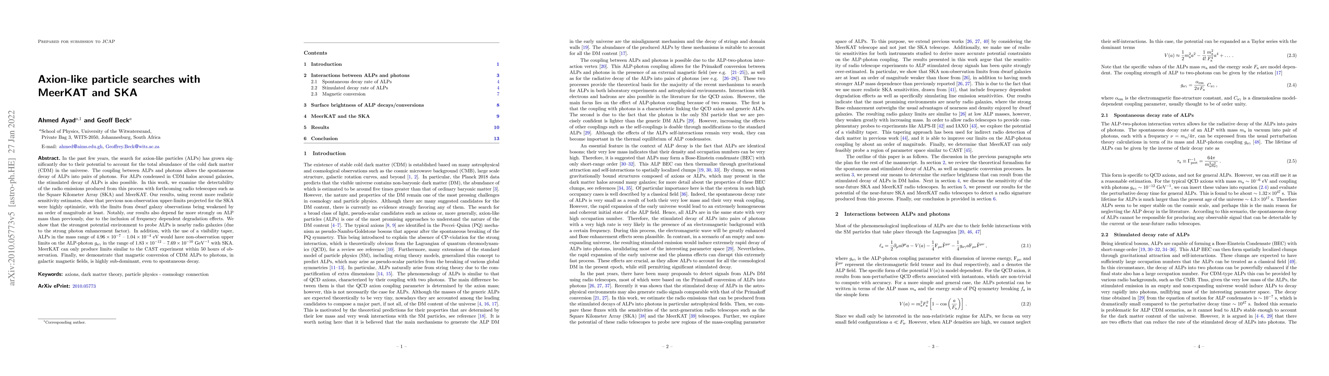 Thumbnail for Axion-like particle searches with MeerKAT and SKA