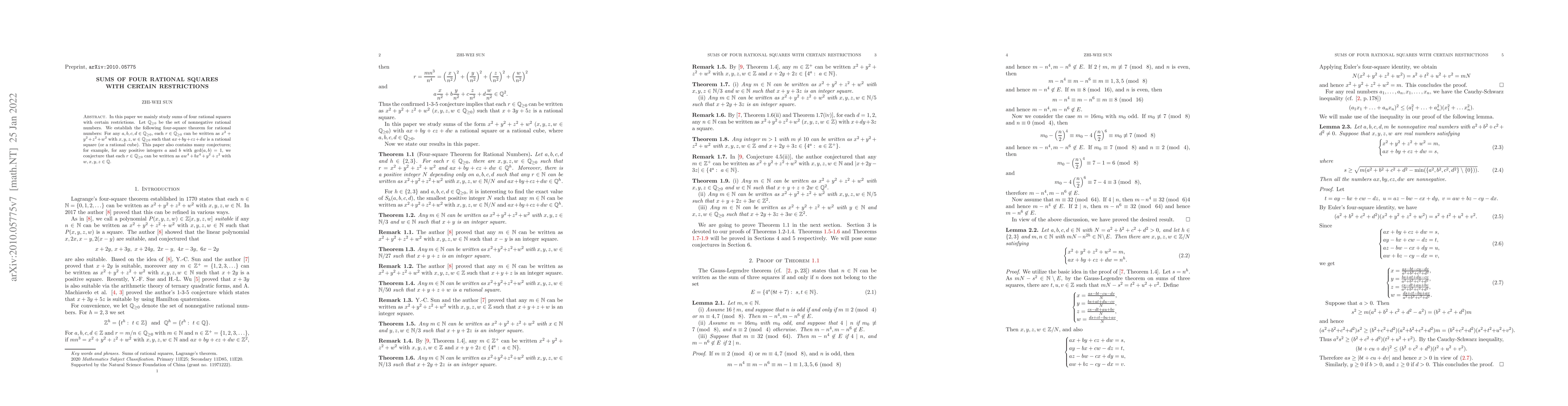 Thumbnail for Sums of four rational squares with certain restrictions