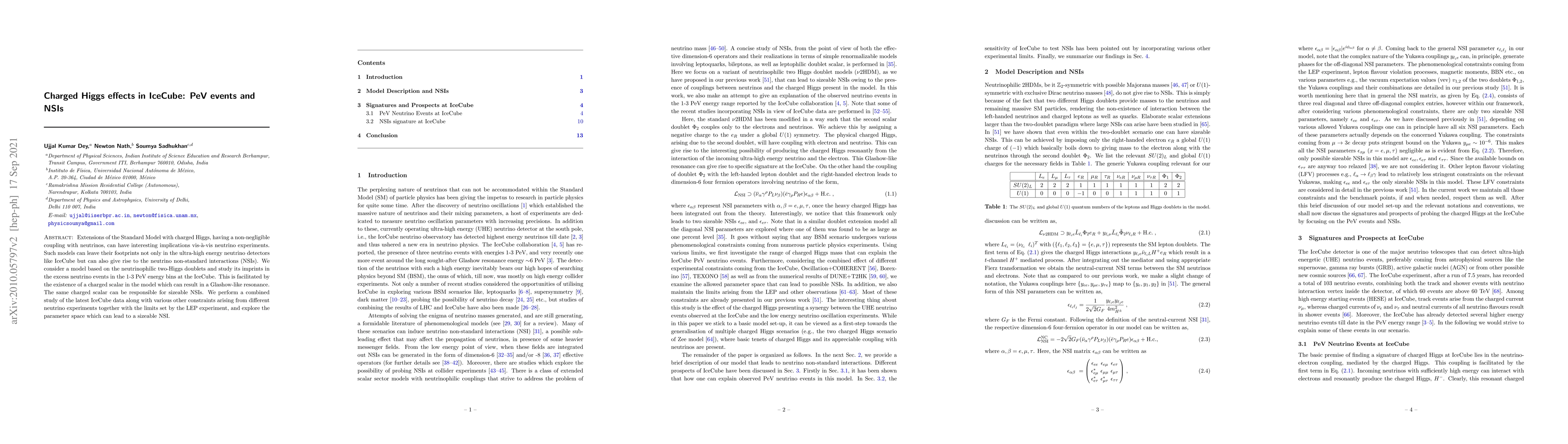 Thumbnail for Charged Higgs effects in IceCube: PeV events and NSIs