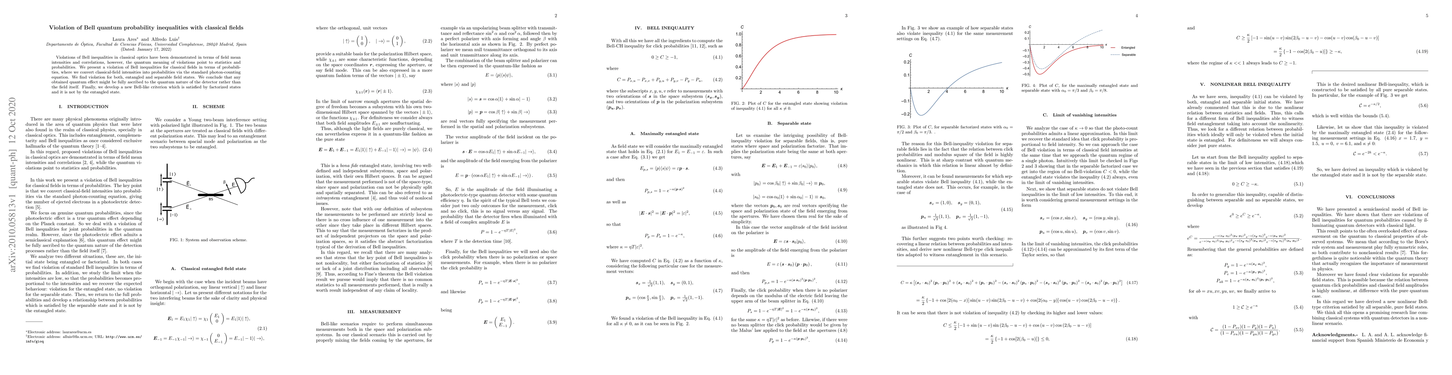 Thumbnail for Violation of Bell quantum probability inequalities with classical fields