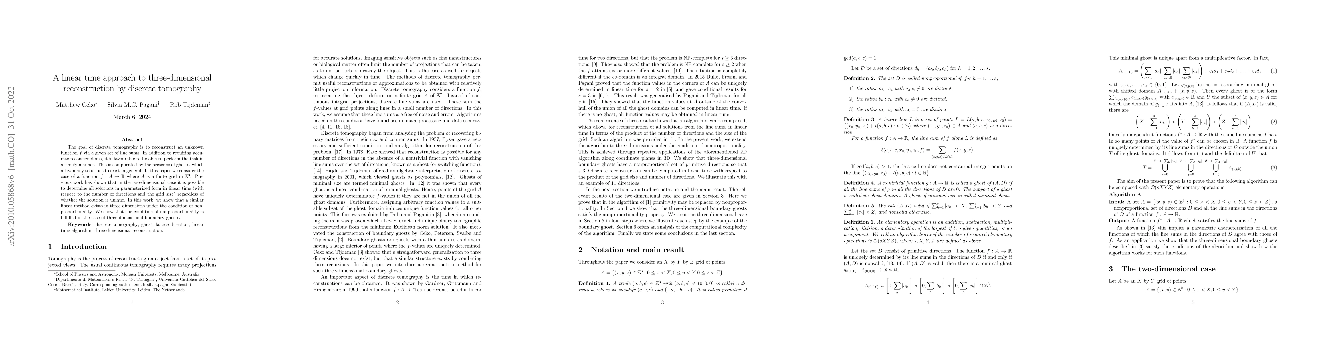 Thumbnail for A linear time approach to three-dimensional reconstruction by discrete
  tomography