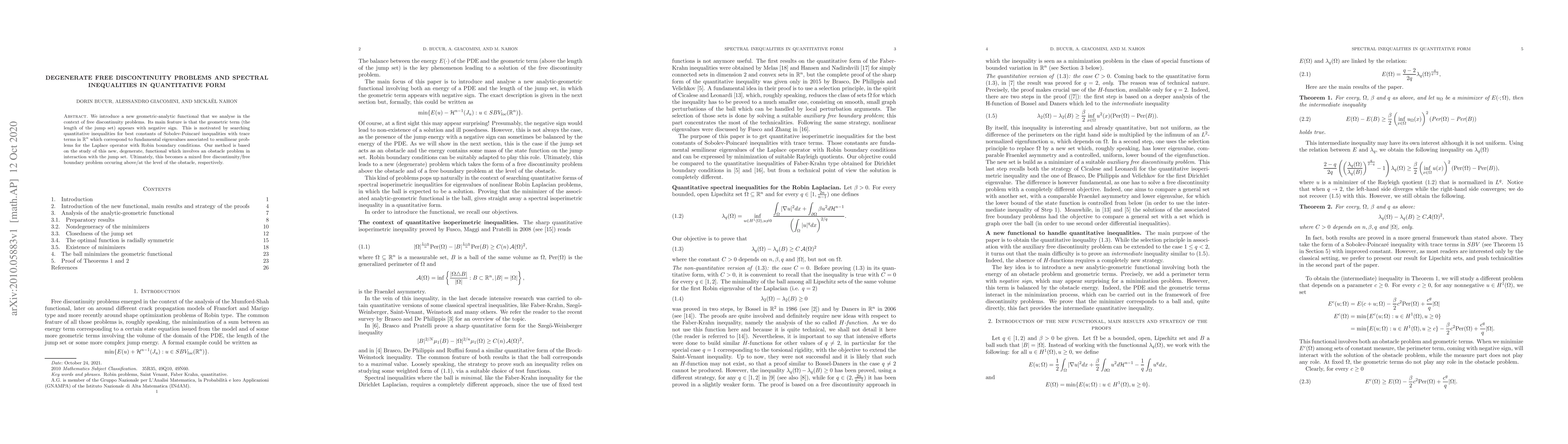 Thumbnail for Degenerate free discontinuity problems and spectral inequalities in
  quantitative form
