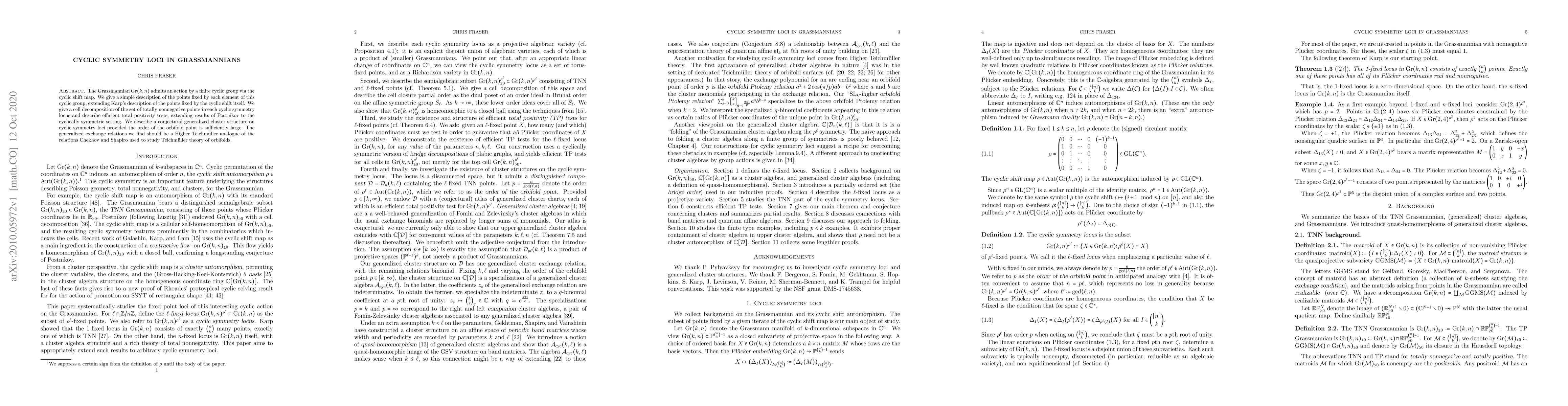 Thumbnail for Cyclic symmetry loci in Grasssmannians