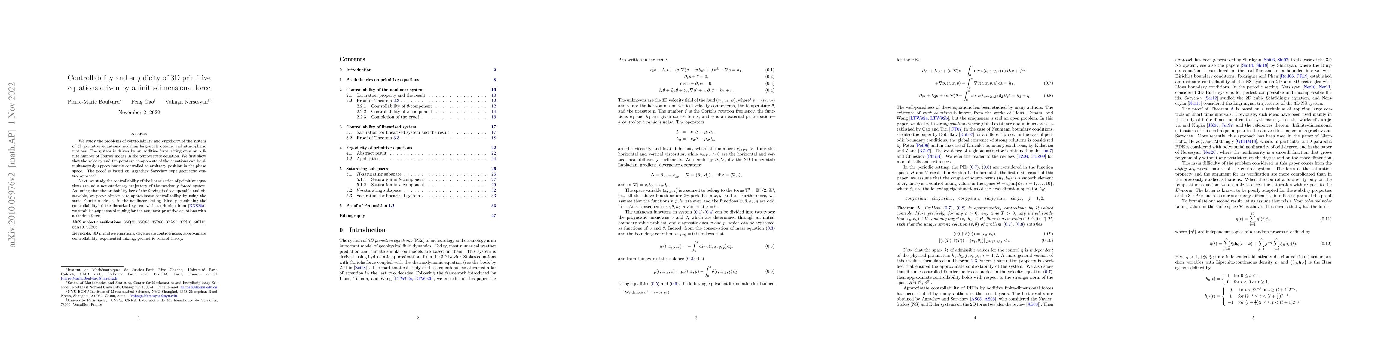 Thumbnail for Controllability and ergodicity of 3D primitive equations driven by a
  finite-dimensional force