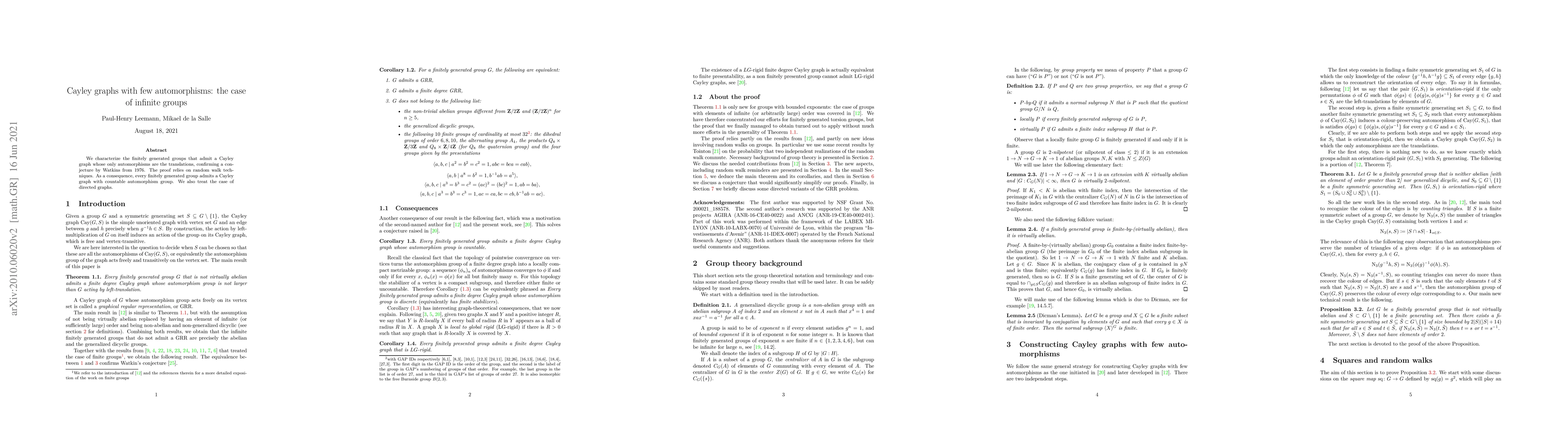 Thumbnail for Cayley graphs with few automorphisms: the case of infinite groups