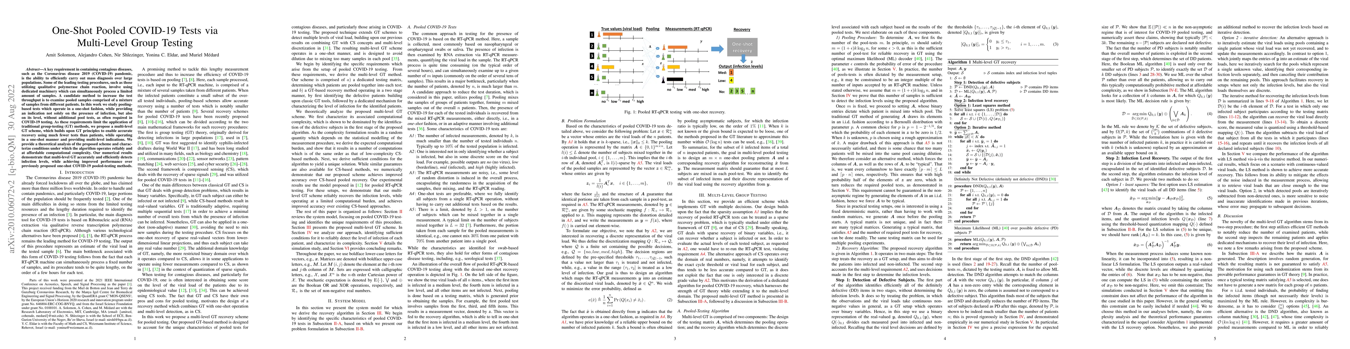 Thumbnail for Multi-Level Group Testing with Application to One-Shot Pooled COVID-19
  Tests