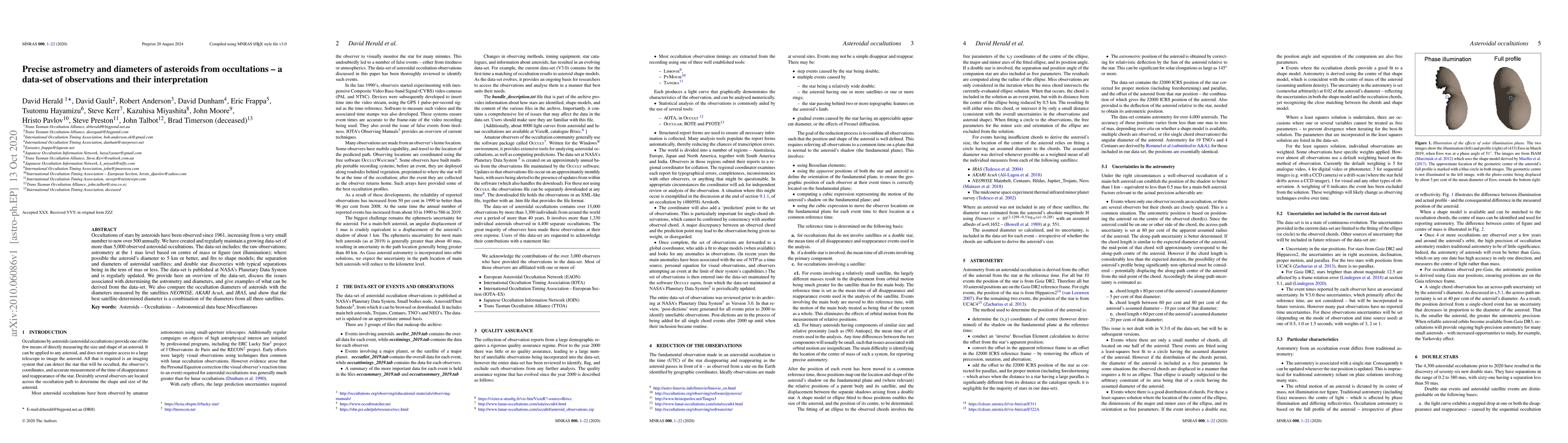 Thumbnail for Precise astrometry and diameters of asteroids from occultations -- a
  data-set of observations and their interpretation