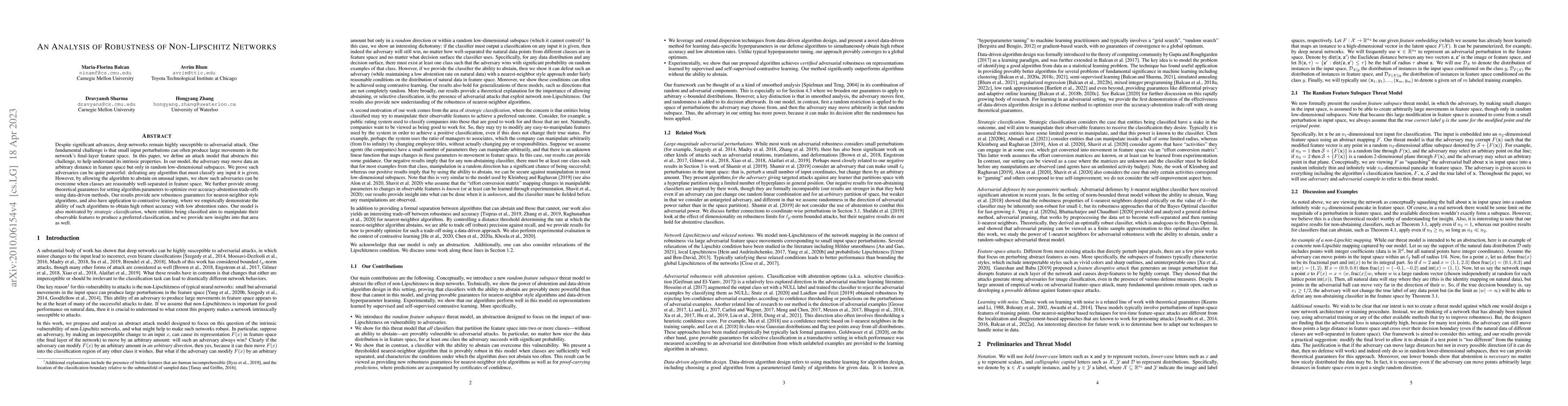 Thumbnail for An Analysis of Robustness of Non-Lipschitz Networks