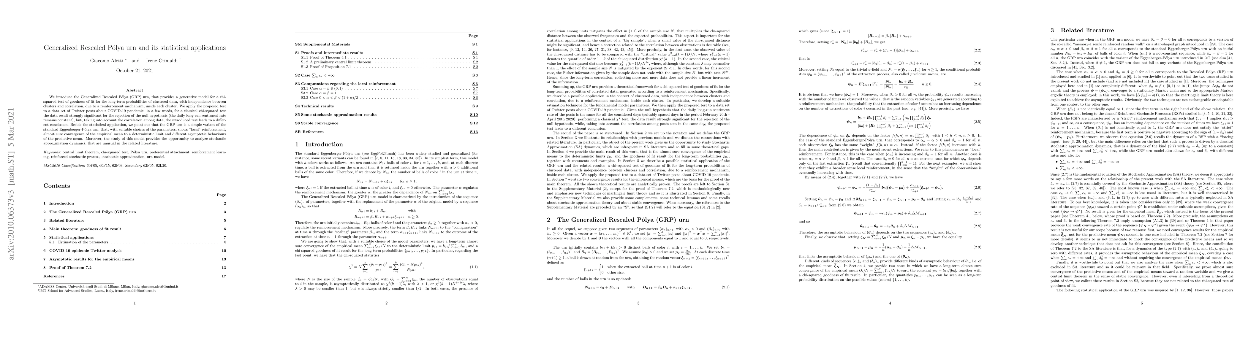 Thumbnail for Generalized Rescaled Polya urn and its statistical applications