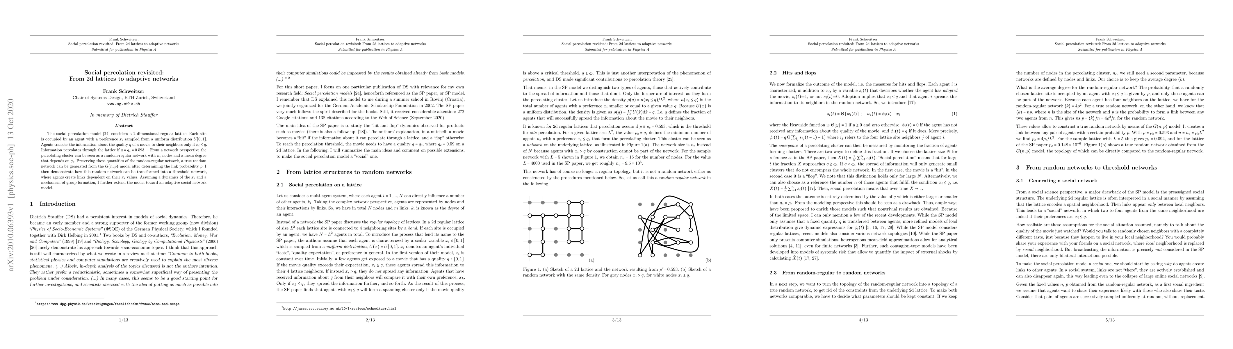 Thumbnail for Social percolation revisited: From 2d lattices to adaptive networks