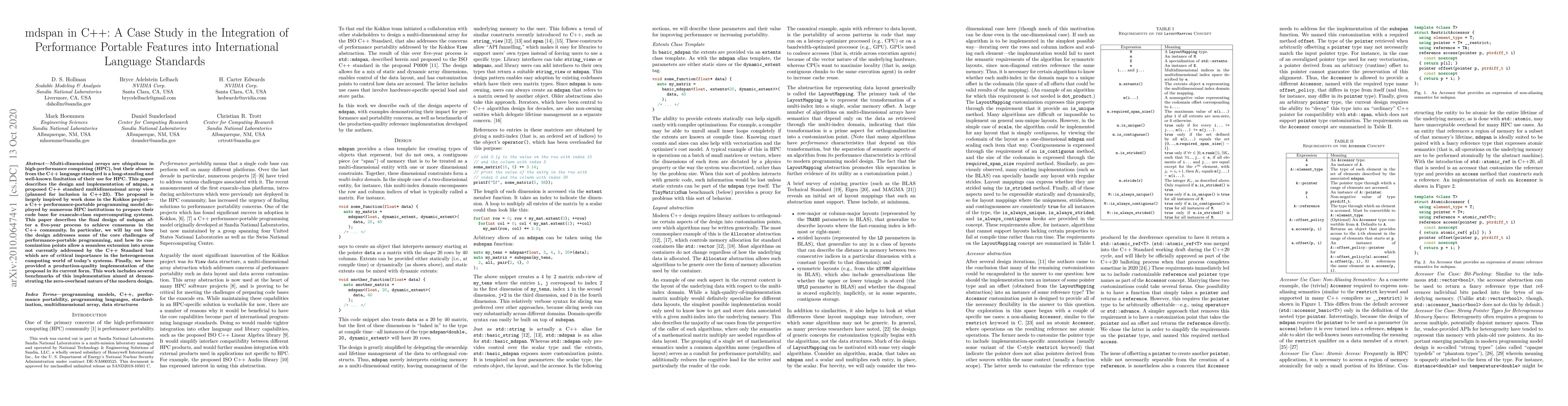 Thumbnail for mdspan in C++: A Case Study in the Integration of Performance Portable
  Features into International Language Standards