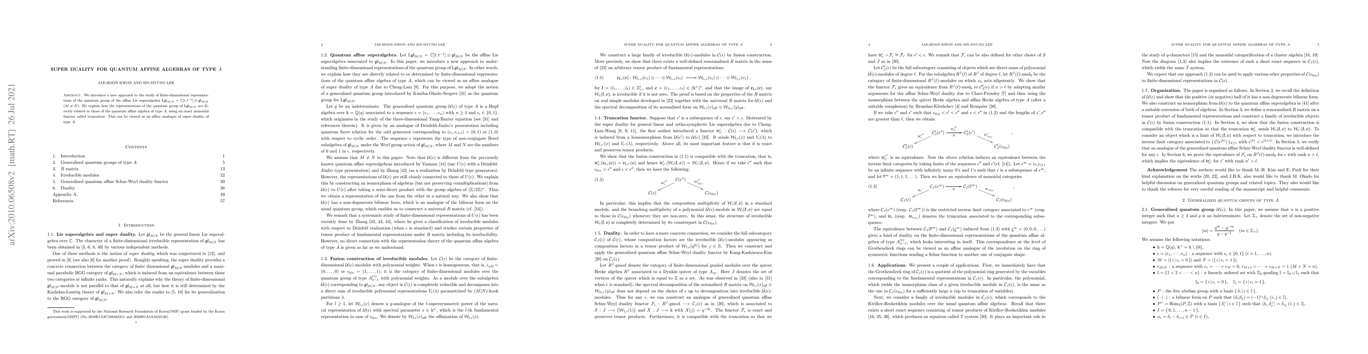 Thumbnail for Super duality for quantum affine algebras of type $A$