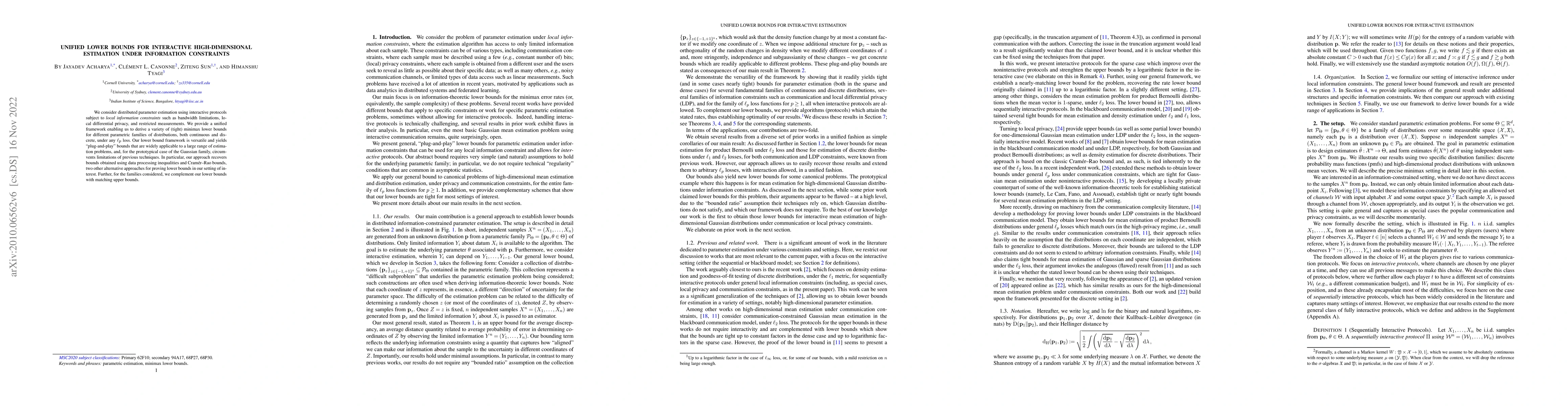 Thumbnail for Unified lower bounds for interactive high-dimensional estimation under
  information constraints