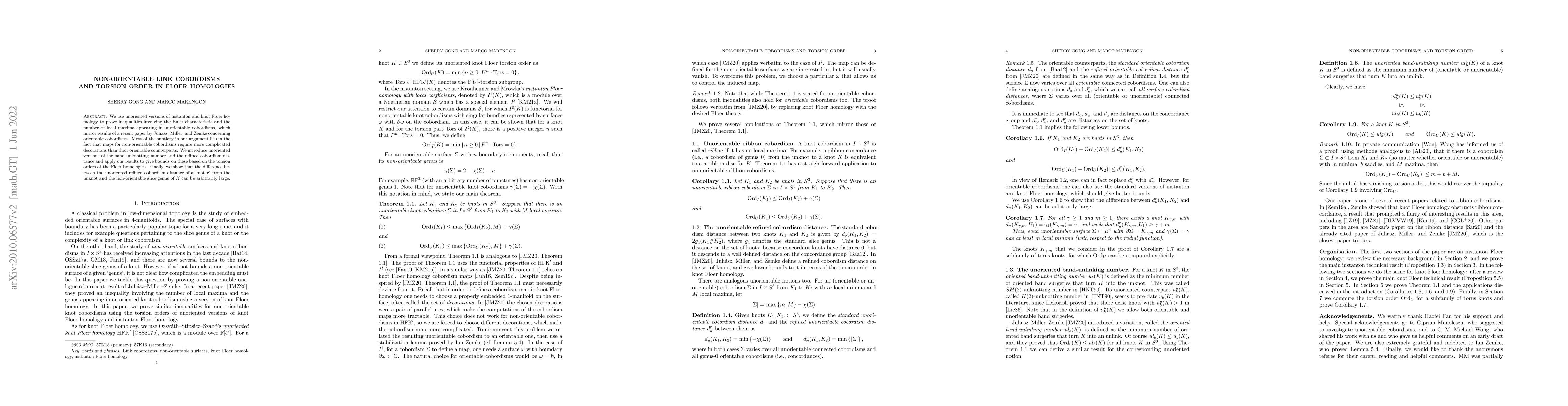Thumbnail for Non-orientable link cobordisms and torsion order in Floer homologies