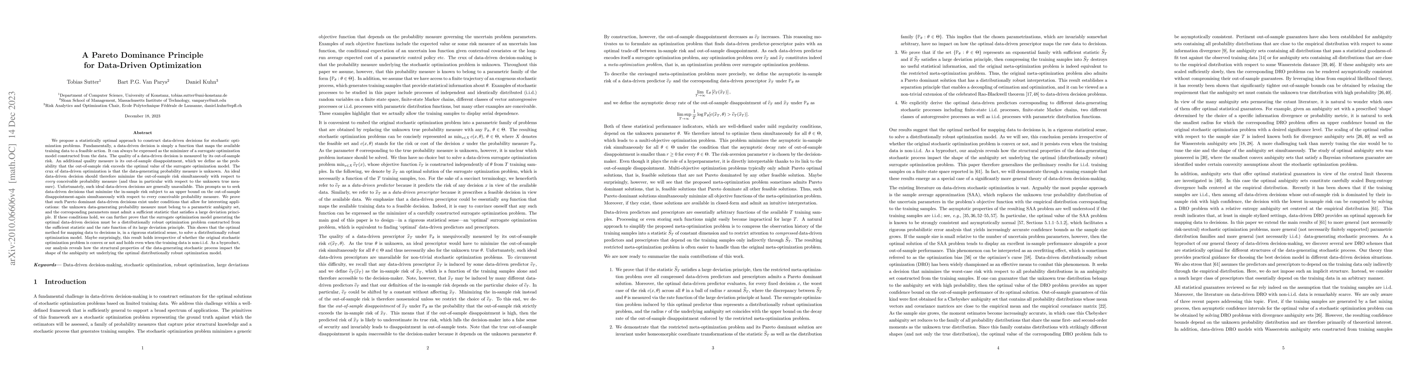 Thumbnail for A Pareto Dominance Principle for Data-Driven Optimization