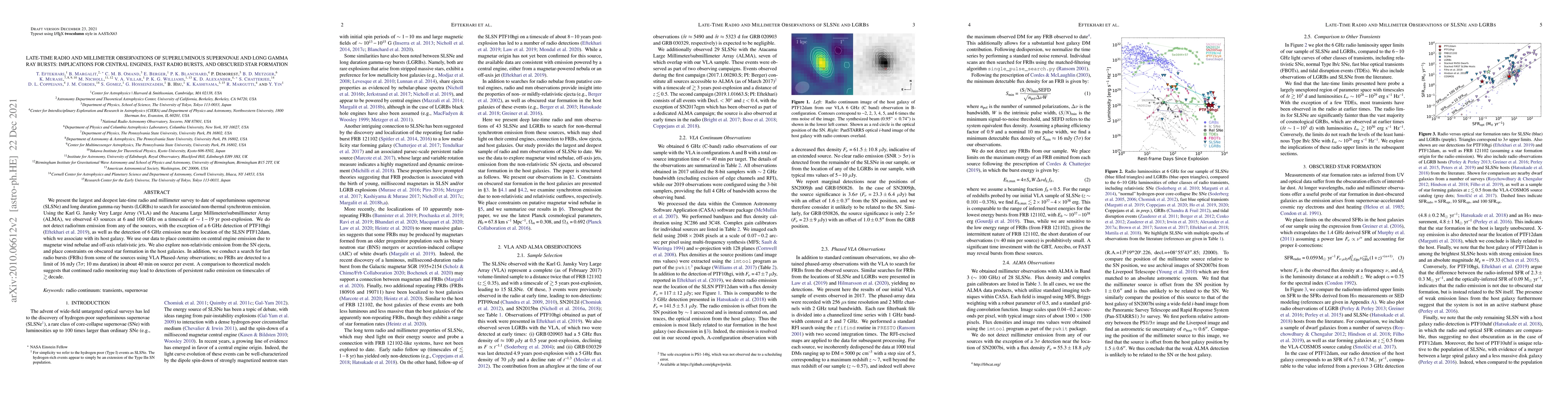 Thumbnail for Late-Time Radio and Millimeter Observations of Superluminous Supernovae
  and Long Gamma Ray Bursts: Implications for Obscured Star Formation, Central
  Engines, and Fast Radio Bursts
