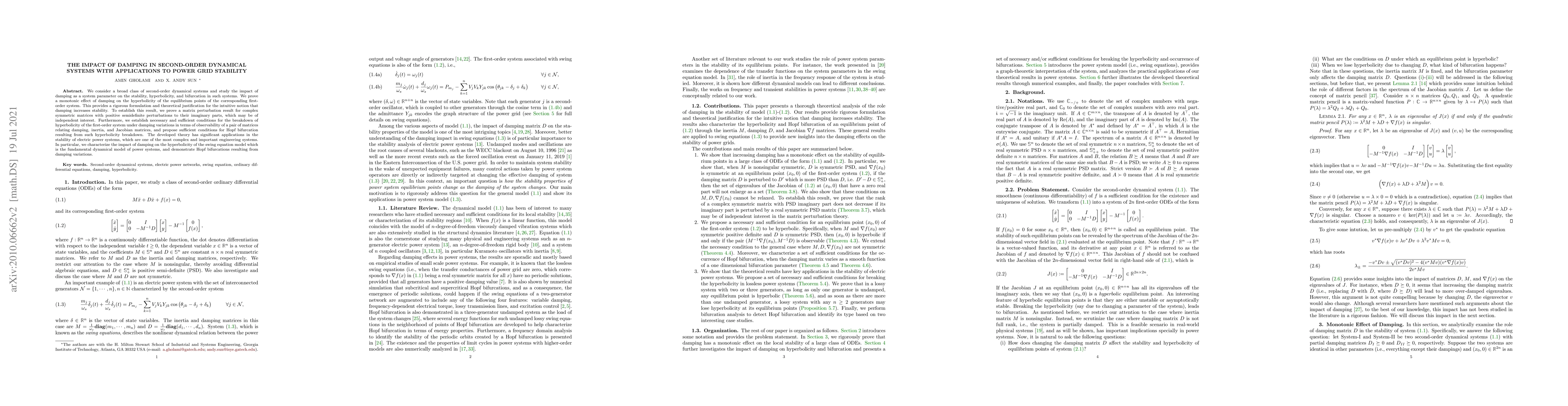 Thumbnail for The Impact of Damping in Second-Order Dynamical Systems with
  Applications to Power Grid Stability