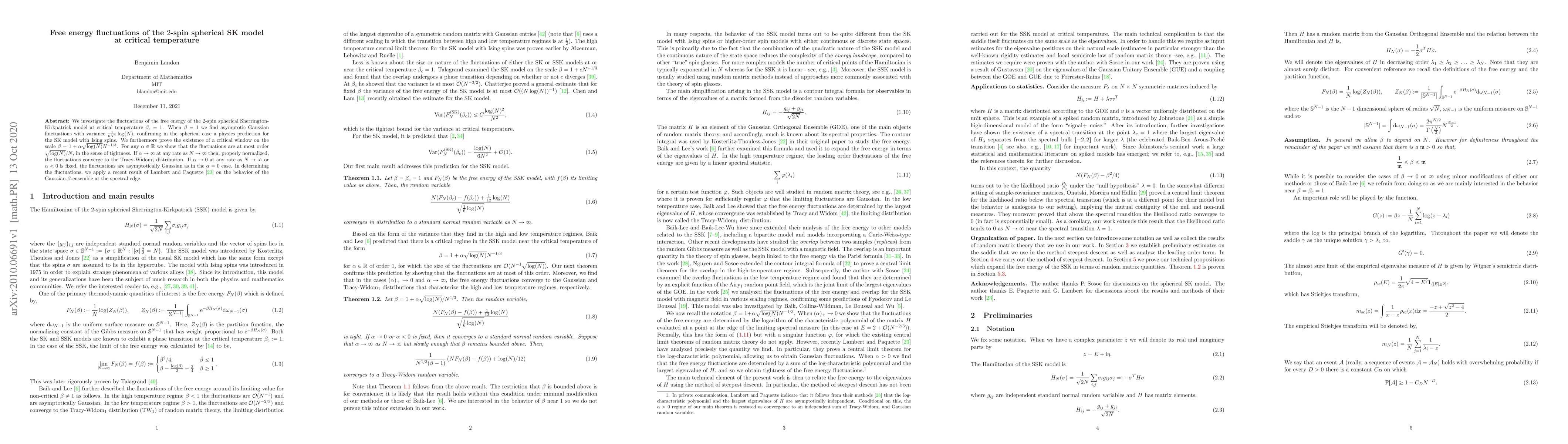 Thumbnail for Free energy fluctuations of the $2$-spin spherical SK model at critical
  temperature