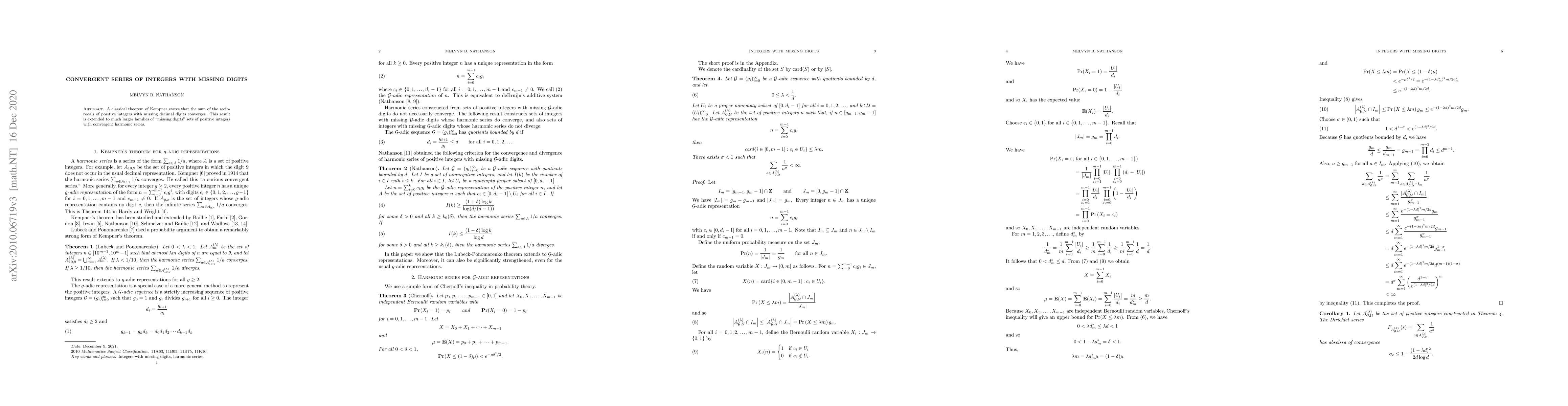 Thumbnail for Convergent series of integers with missing digits