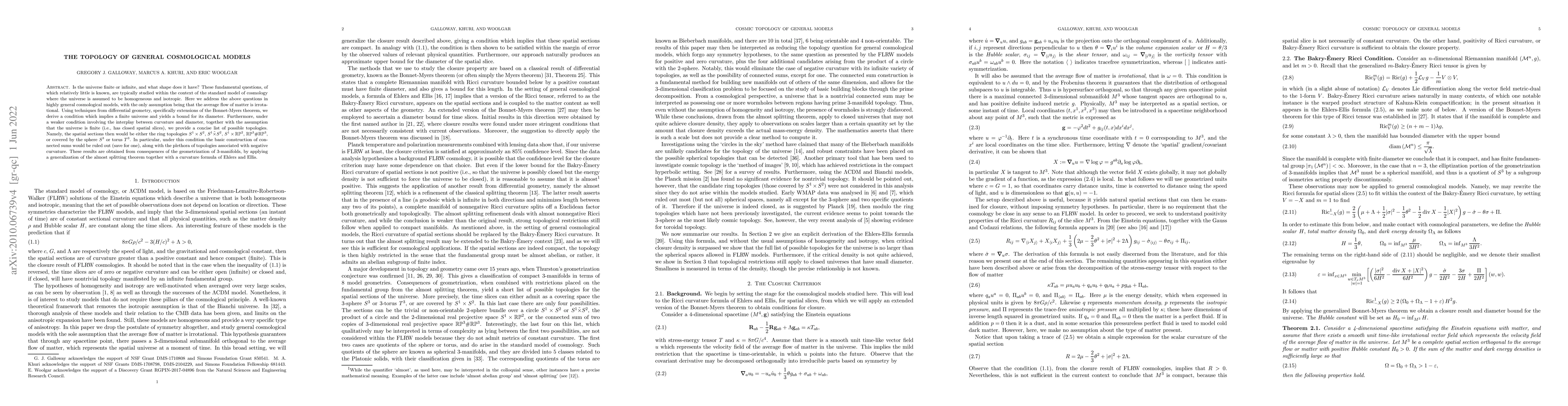 Thumbnail for The Topology of General Cosmological Models
